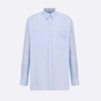 Dior Men CD Dior Tears Shirt Blue Striped Cotton Oxford Straight Hem Side Vents Cotton (5)