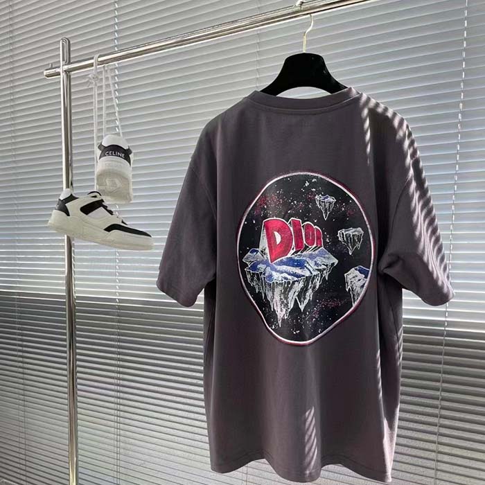 Dior Men CD Relaxed-Fit T-Shirt Gray Slub Cotton Jersey Ribbed Crew Neck (1)