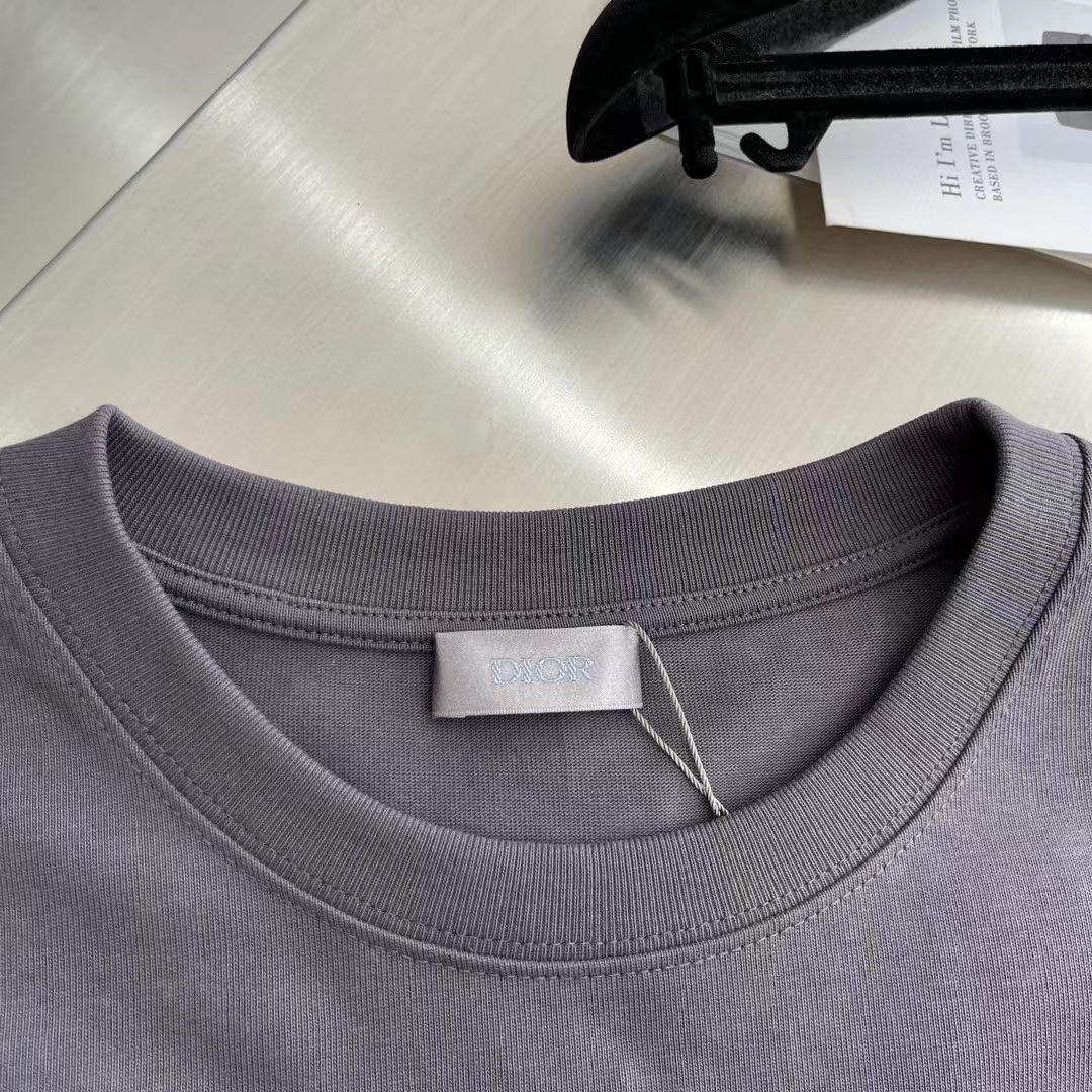 Dior Men CD Relaxed-Fit T-Shirt Gray Slub Cotton Jersey Ribbed Crew Neck (2)