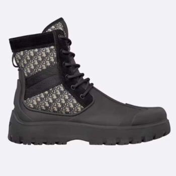 Dior Unisex CD Dior Garden Ankle Boot Beige Black Oblique Jacquard Black Rubber