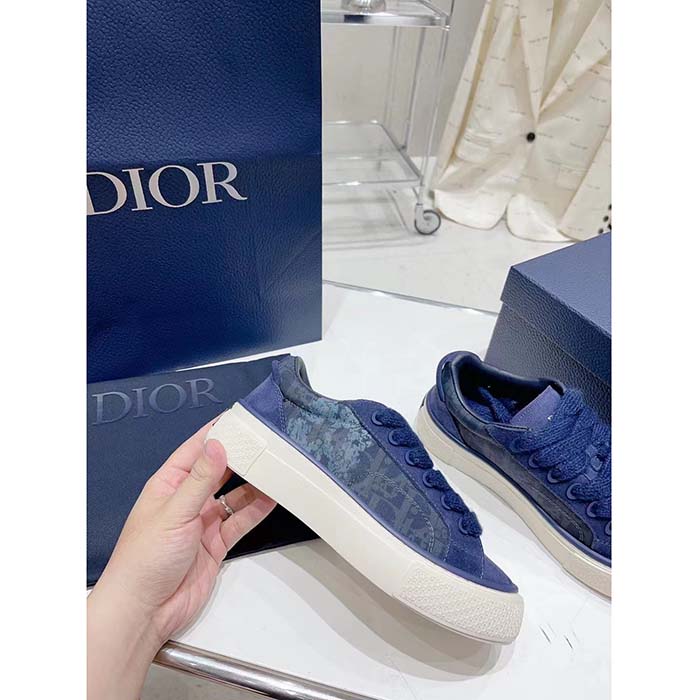 Dior Unisex CD Dior Tears B33 Sneaker Blue Oblique Denim Peace Sign Navy Blue Suede (10)