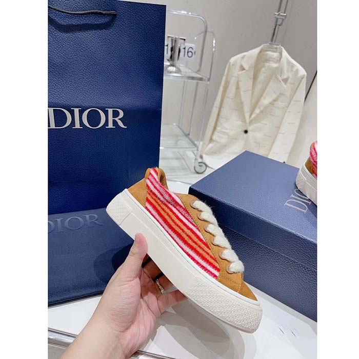 Dior Unisex CD Dior Tears B33 Sneaker Red Multicolor Mohair Brown Suede (8)