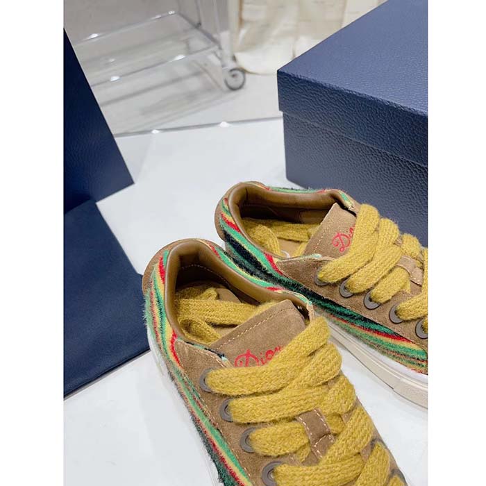 Dior Unisex CD Dior Tears B33 Sneaker Yellow Multicolor Mohair Brown Suede (3)