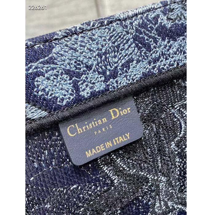 Dior Unisex CD Medium Book Tote Denim Blue Toile De Jouy Embroidery (4)