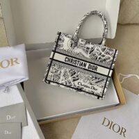 Dior Unisex CD Medium Book Tote White Black Plan De Paris Embroidery (5)