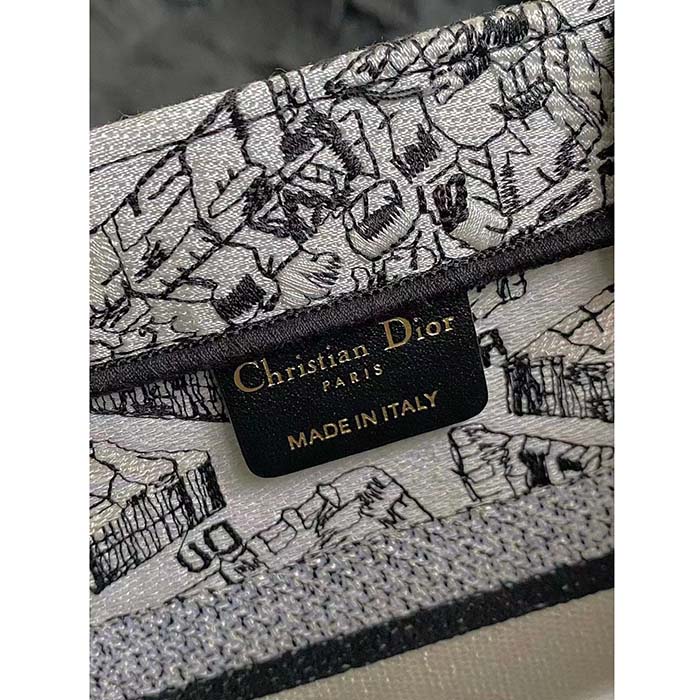 Dior Unisex CD Medium Book Tote White Black Plan De Paris Embroidery (6)