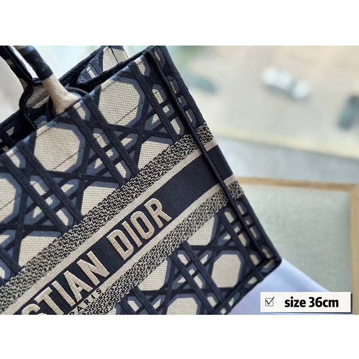 Dior Unisex CD Medium Dior Book Tote Beige Blue Macrocannage Embroidery (1)
