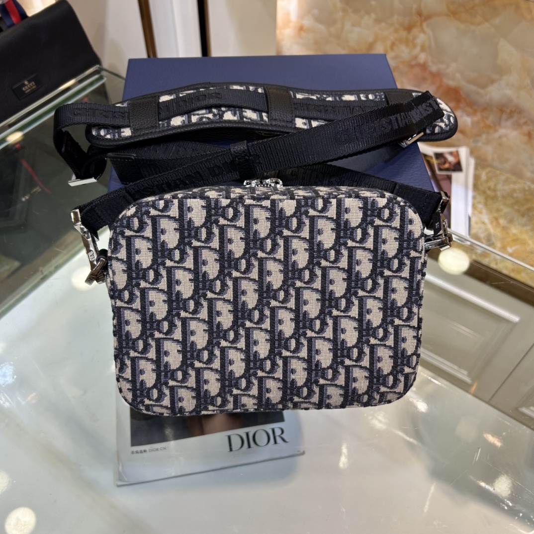 Dior Unisex CD Mini Safari Bag Strap Beige Black Dior Oblique Jacquard (6)