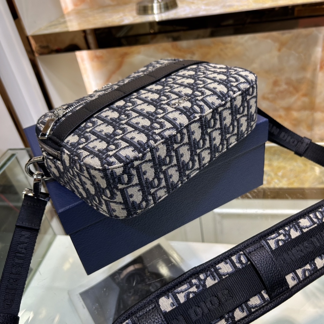 Dior Unisex CD Mini Safari Bag Strap Beige Black Dior Oblique Jacquard (7)