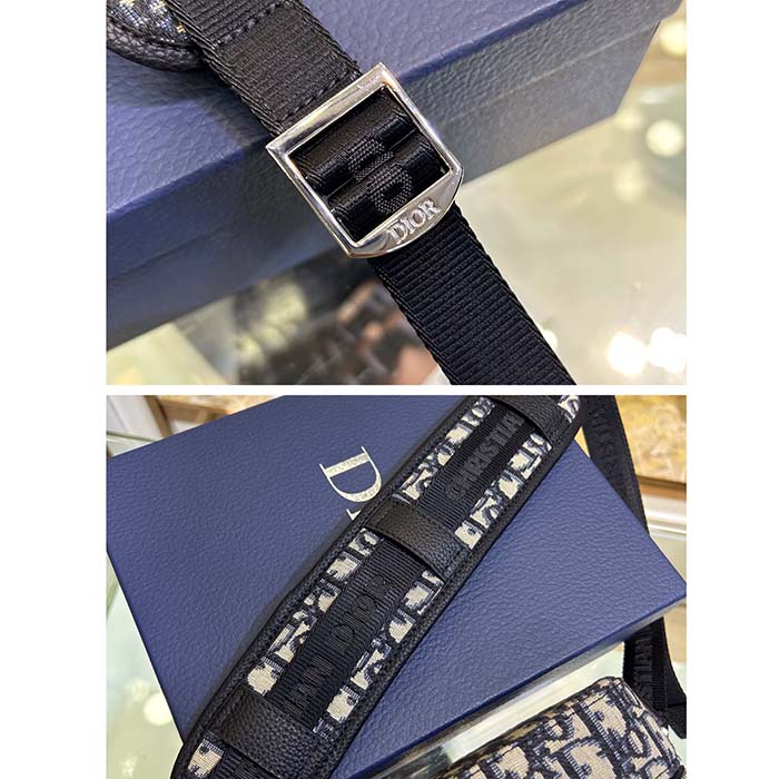 Dior Unisex CD Mini Safari Bag Strap Beige Black Dior Oblique Jacquard (8)