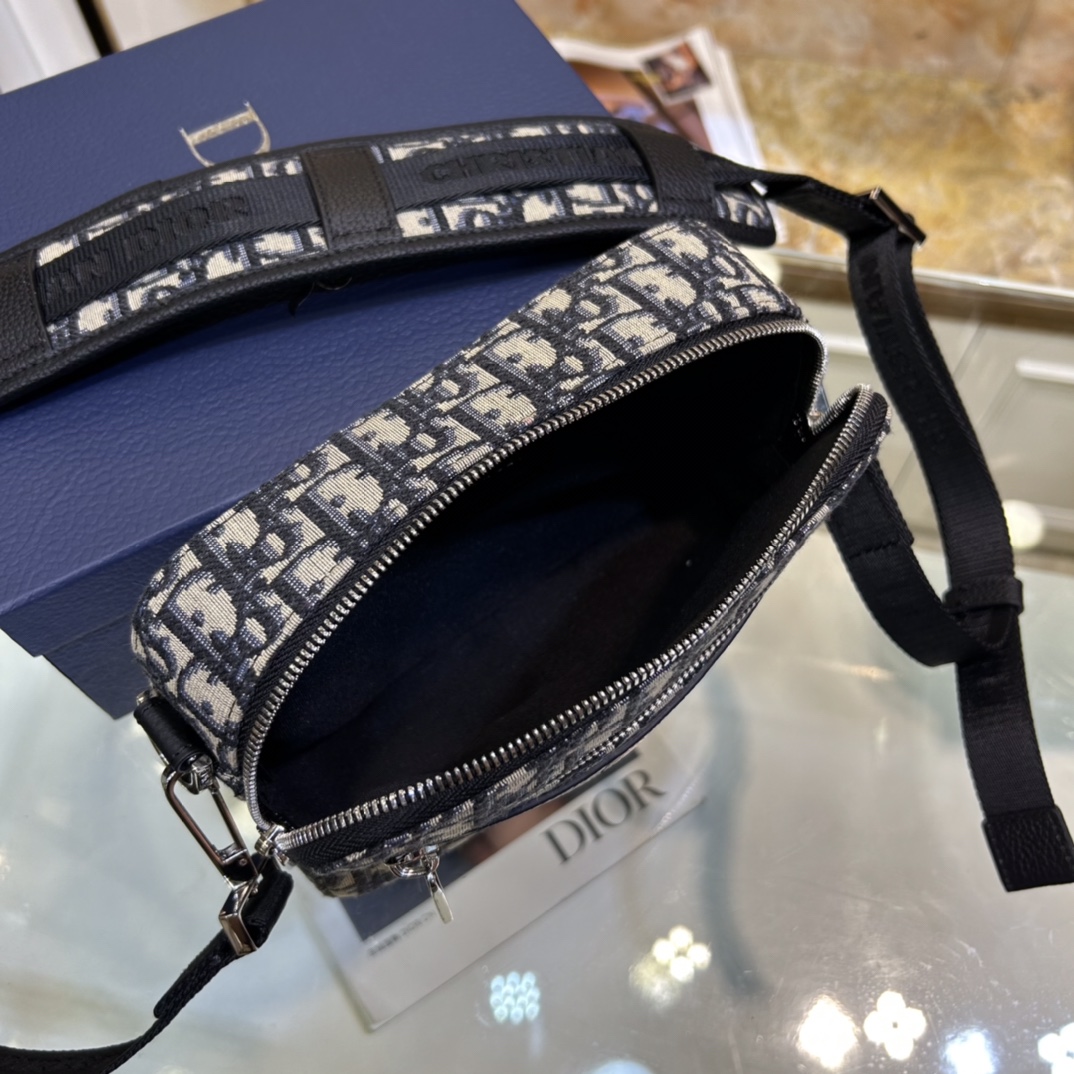 Dior Unisex CD Mini Safari Bag Strap Beige Black Dior Oblique Jacquard (9)