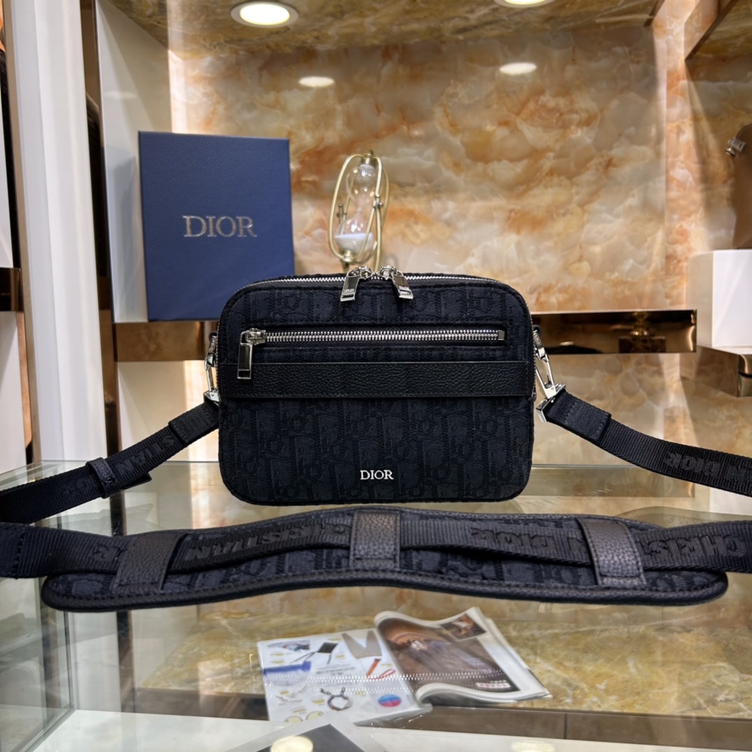 Dior Unisex CD Mini Safari Bag Strap Black Dior Oblique Jacquard (9)