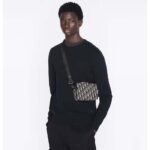 Dior Unisex CD Pouch Strap Beige Black Dior Oblique Jacquard Double Zipped Pocket - immagine 12