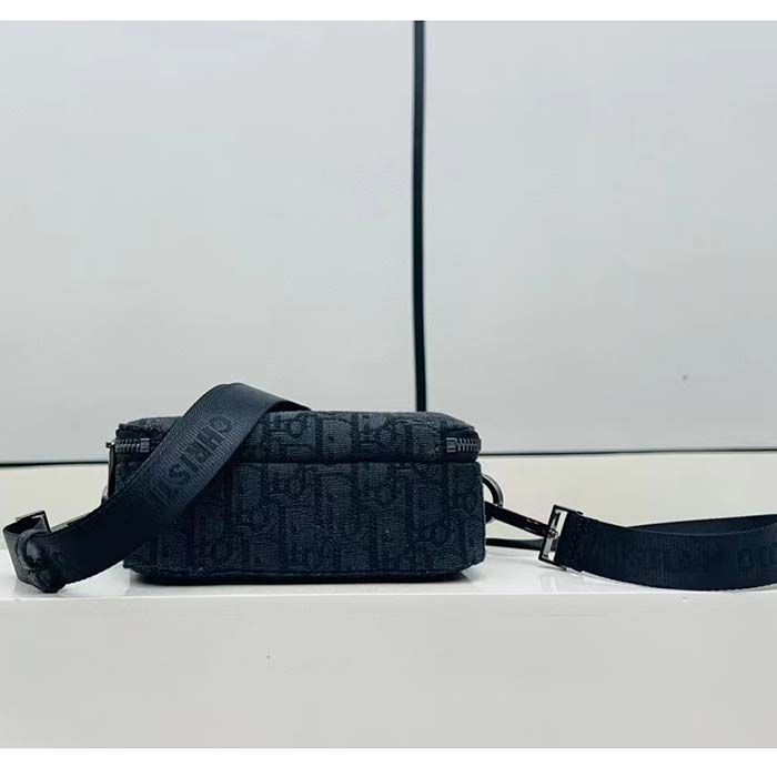 Dior Unisex CD Pouch Strap Black Dior Oblique Jacquard Double Zipped Pocket (1)