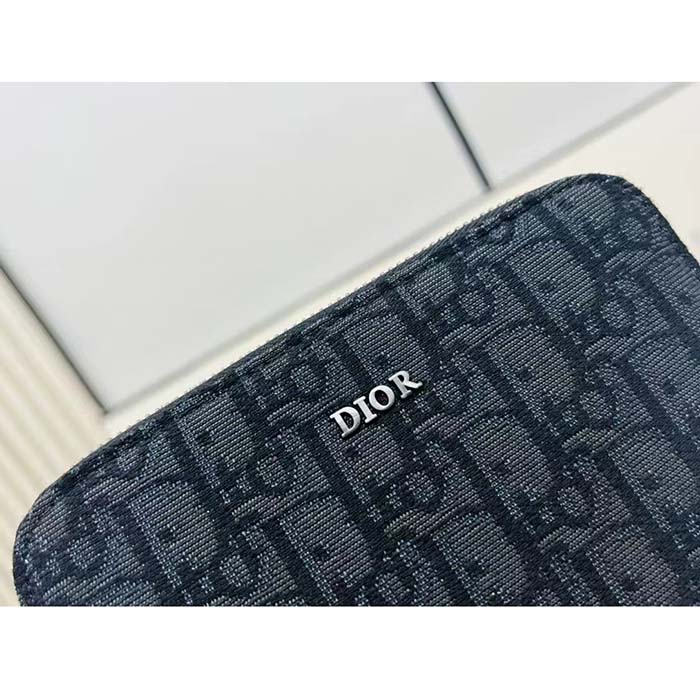 Dior Unisex CD Pouch Strap Black Dior Oblique Jacquard Double Zipped Pocket (7)