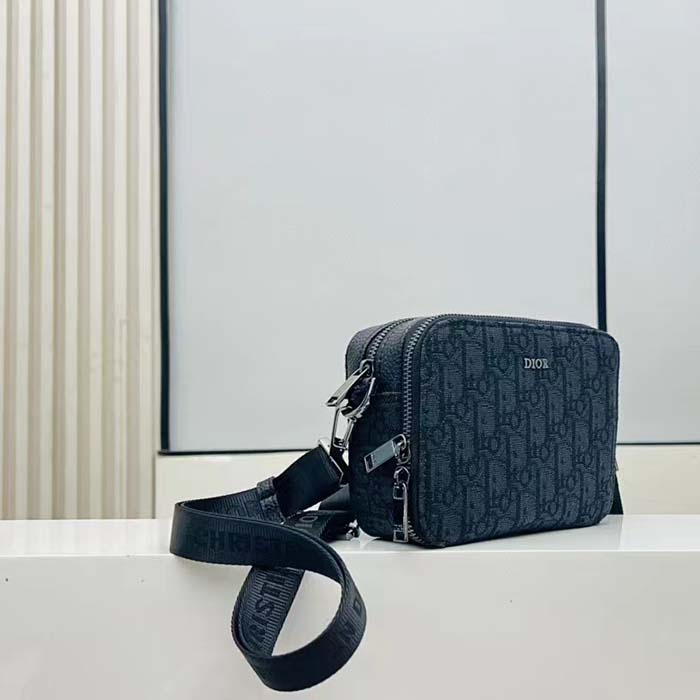 Dior Unisex CD Pouch Strap Black Dior Oblique Jacquard Double Zipped Pocket (9)