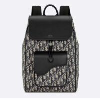 Dior Unisex CD Saddle Backpack Beige Black Dior Oblique Jacquard Black Grained Calfskin (1)