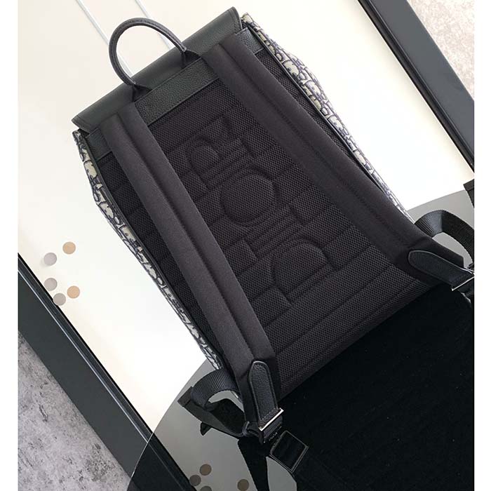 Dior Unisex CD Saddle Backpack Beige Black Dior Oblique Jacquard Black Grained Calfskin (5)