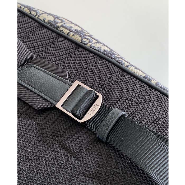 Dior Unisex CD Saddle Backpack Beige Black Dior Oblique Jacquard Black Grained Calfskin (8)