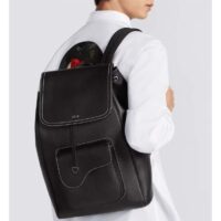 Dior Unisex CD Saddle Backpack Black Grained Calfskin Leather Top Handle (2)