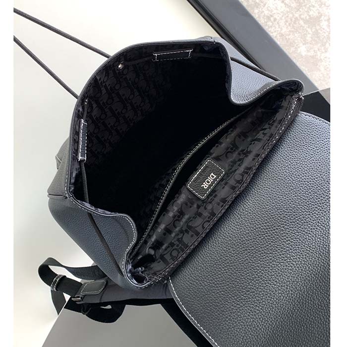 Dior Unisex CD Saddle Backpack Black Grained Calfskin Leather Top Handle (10)