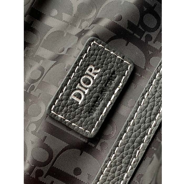 Dior Unisex CD Saddle Backpack Black Grained Calfskin Leather Top Handle (11)