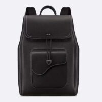 Dior Unisex CD Saddle Backpack Black Grained Calfskin Leather Top Handle (2)