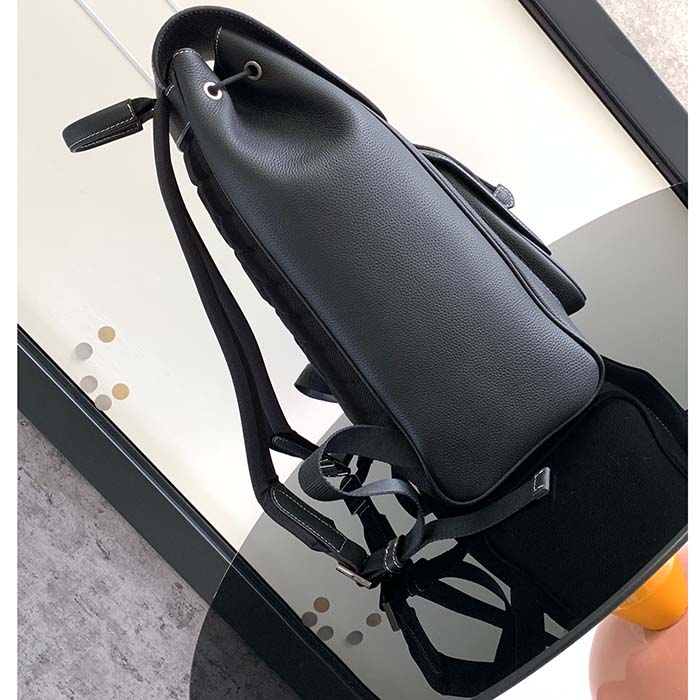 Dior Unisex CD Saddle Backpack Black Grained Calfskin Leather Top Handle (4)