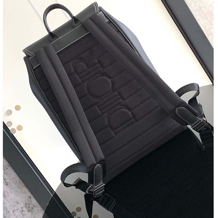 Dior Unisex CD Saddle Backpack Black Grained Calfskin Leather Top Handle (5)