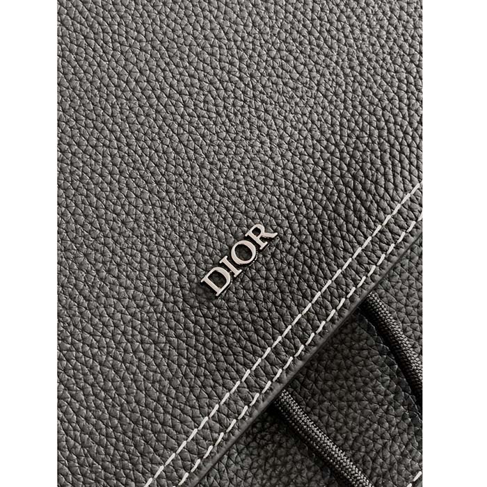 Dior Unisex CD Saddle Backpack Black Grained Calfskin Leather Top Handle (7)