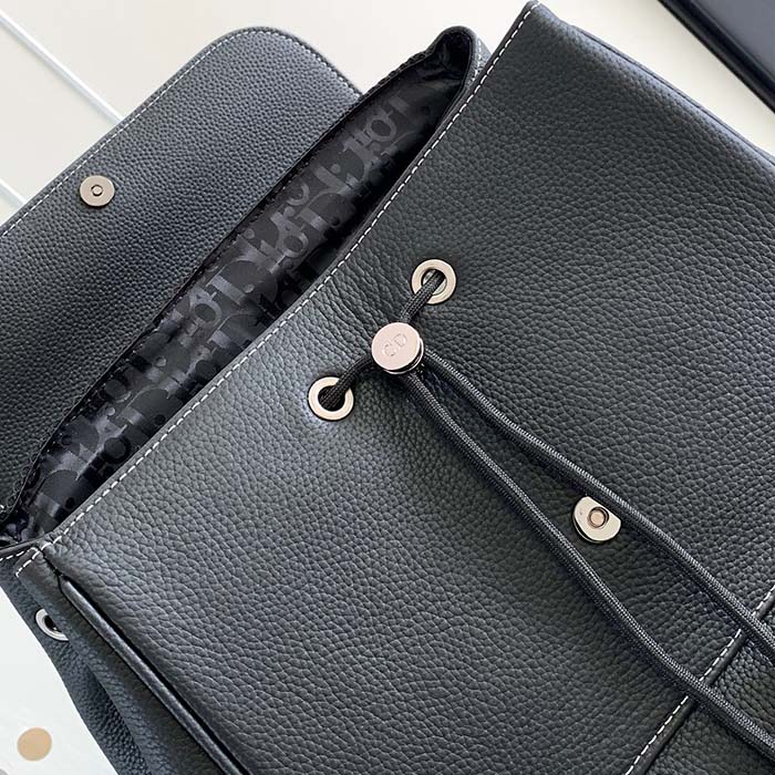 Dior Unisex CD Saddle Backpack Black Grained Calfskin Leather Top Handle (9)