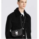 Dior Unisex CD Saddle Pouch Strap Black Grained Calfskin Embossed Dior Signature – Image 11