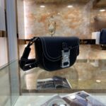 Dior Unisex CD Saddle Pouch Strap Black Grained Calfskin Embossed Dior Signature – Image 3