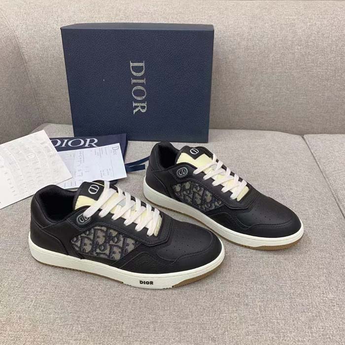 Dior Unisex Shoes CD B27 Low-Top Sneaker Black Smooth Calfskin Beige Black Oblique Jacquard (9)