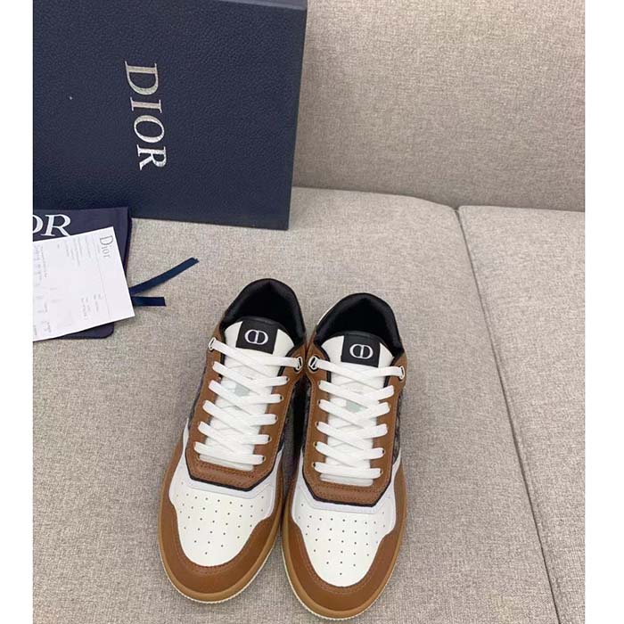 Dior Unisex Shoes CD B27 Low-Top Sneaker Brown Cream Smooth Calfskin Beige Black Oblique Jacquard (4)
