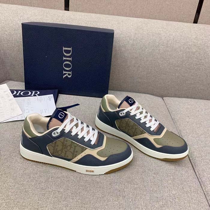 Dior Unisex Shoes CD B27 Low-Top Sneaker Brown Deep Gray Smooth Calfskin Oblique Galaxy Leather (4)