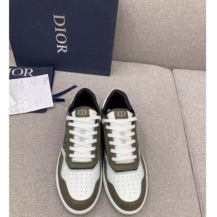 Dior Unisex Shoes CD B27 Low-Top Sneaker Olive Cream Smooth Calfskin Beige Black Oblique Jacquard (2)