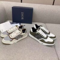 Dior Unisex Shoes CD B27 Low-Top Sneaker Olive Cream Smooth Calfskin Beige Black Oblique Jacquard (7)