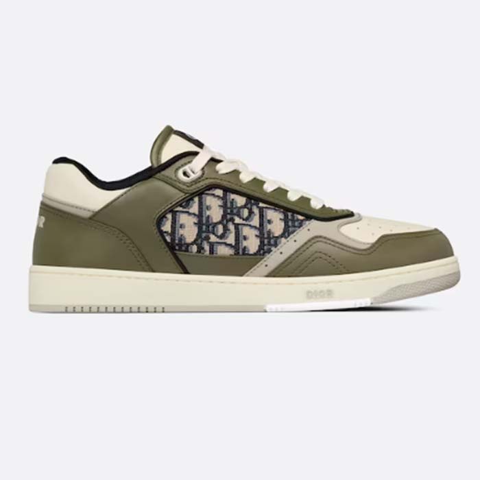 Dior Unisex Shoes CD B27 Low-Top Sneaker Olive Cream Smooth Calfskin Beige Black Oblique Jacquard