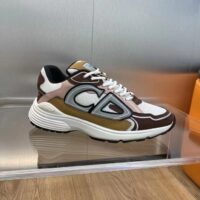 Dior Unisex Shoes CD B30 Sneaker Gray Mesh Brown Orange Beige Technical Fabric (6)