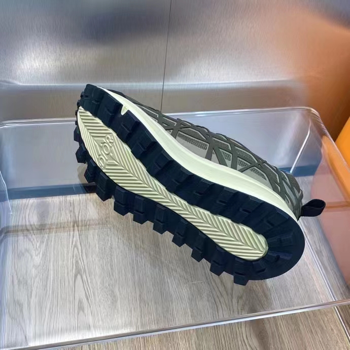 Dior Unisex Shoes CD B31 Runner Sneaker Brown Technical Mesh Khaki Rubber Warped Cannage