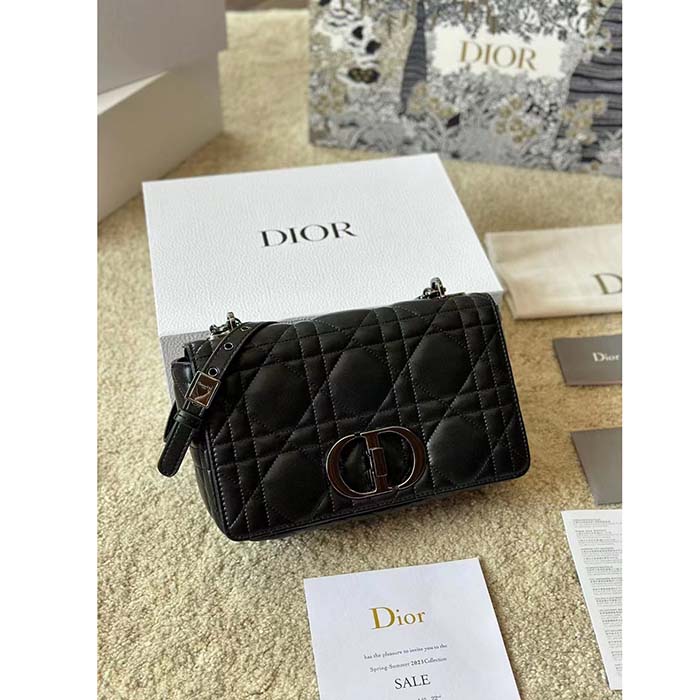 Dior Women CD Dior Caro Macrocannage Mini Bag Black Quilted Macrocannage Calfskin (1)