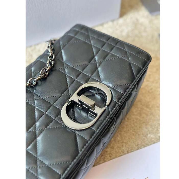 Dior Women CD Dior Caro Macrocannage Mini Bag Black Quilted Macrocannage Calfskin (10)