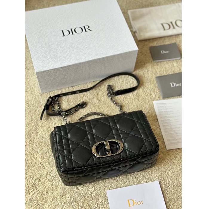 Dior Women CD Dior Caro Macrocannage Mini Bag Black Quilted Macrocannage Calfskin (8)