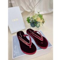 Dior Women CD Diorsea Thong Sandal Scarlet Red Velvet Gold-Tone 3 CM Heel (8)