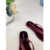 Dior Women CD Diorsea Thong Sandal Scarlet Red Velvet Gold-Tone 3 CM Heel (8)