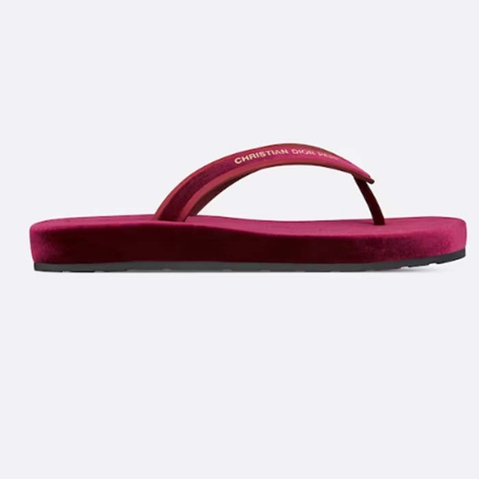 Dior Women CD Diorsea Thong Sandal Scarlet Red Velvet Gold-Tone 3 CM Heel