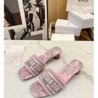 Dior Women CD Dway Heeled Slide Gray Pink Embroidered Cotton Toile De Jouy Reverse (5)