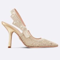 Dior Women CD J’Adior Slingback Pump Transparent Mesh Embroidered Gold-Tone D-Lace Macramé (1)