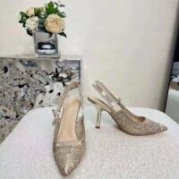 Dior Women CD J’Adior Slingback Pump Transparent Mesh Embroidered Gold-Tone D-Lace Macramé (1)